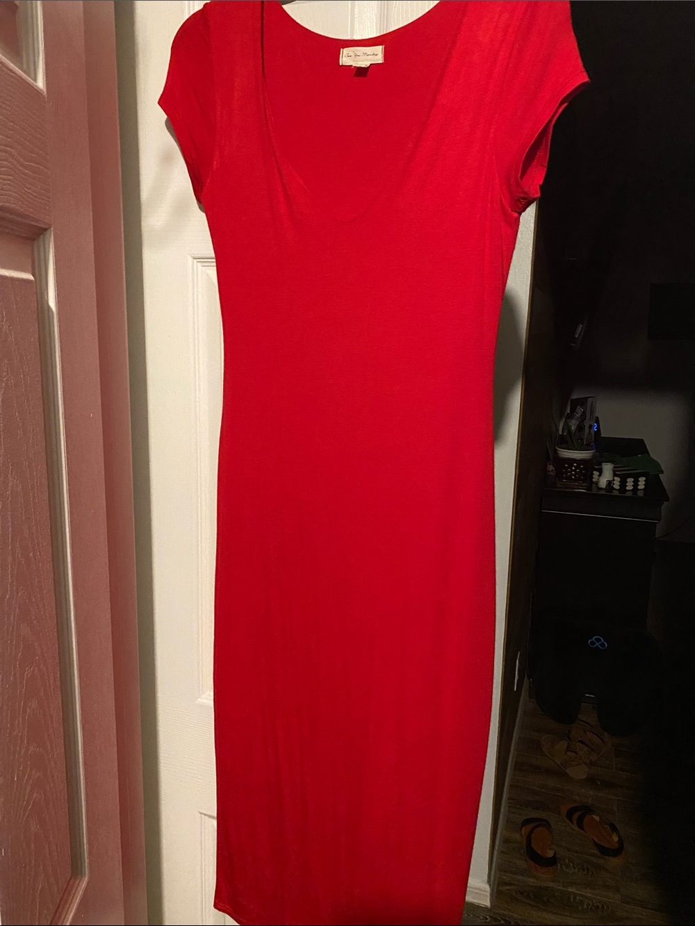 See You Monday Vibrant Red Scoop-Neck Midi Dress